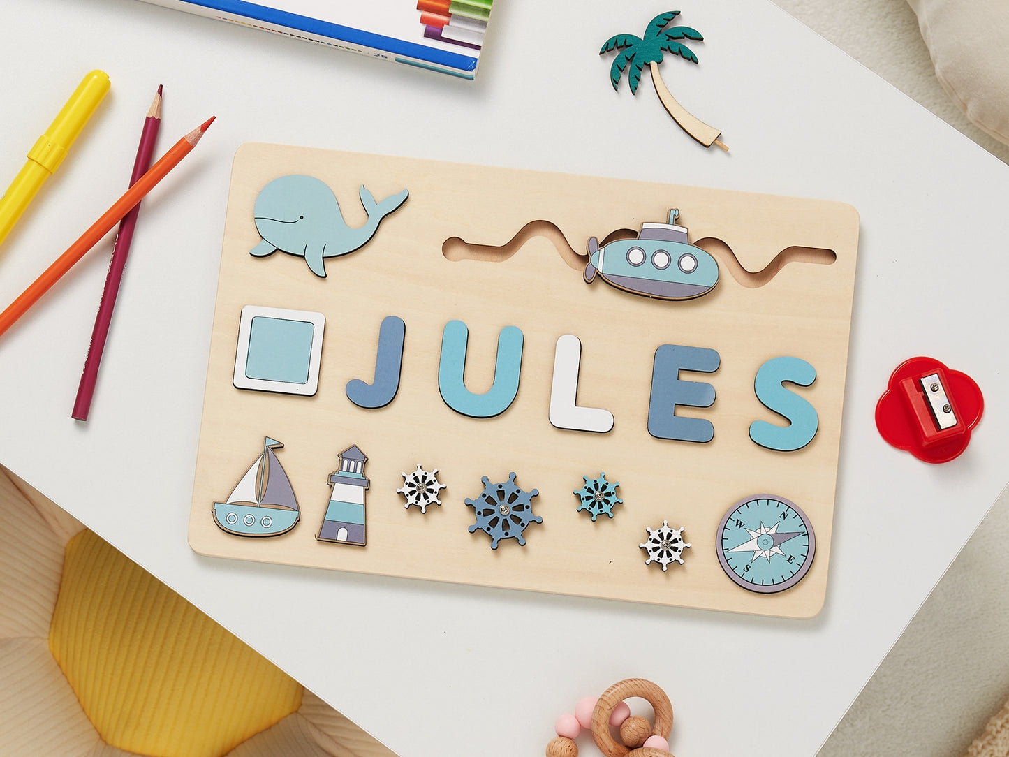 Personalized Wooden Baby Name Puzzle-Name puzzles for children-Submarine