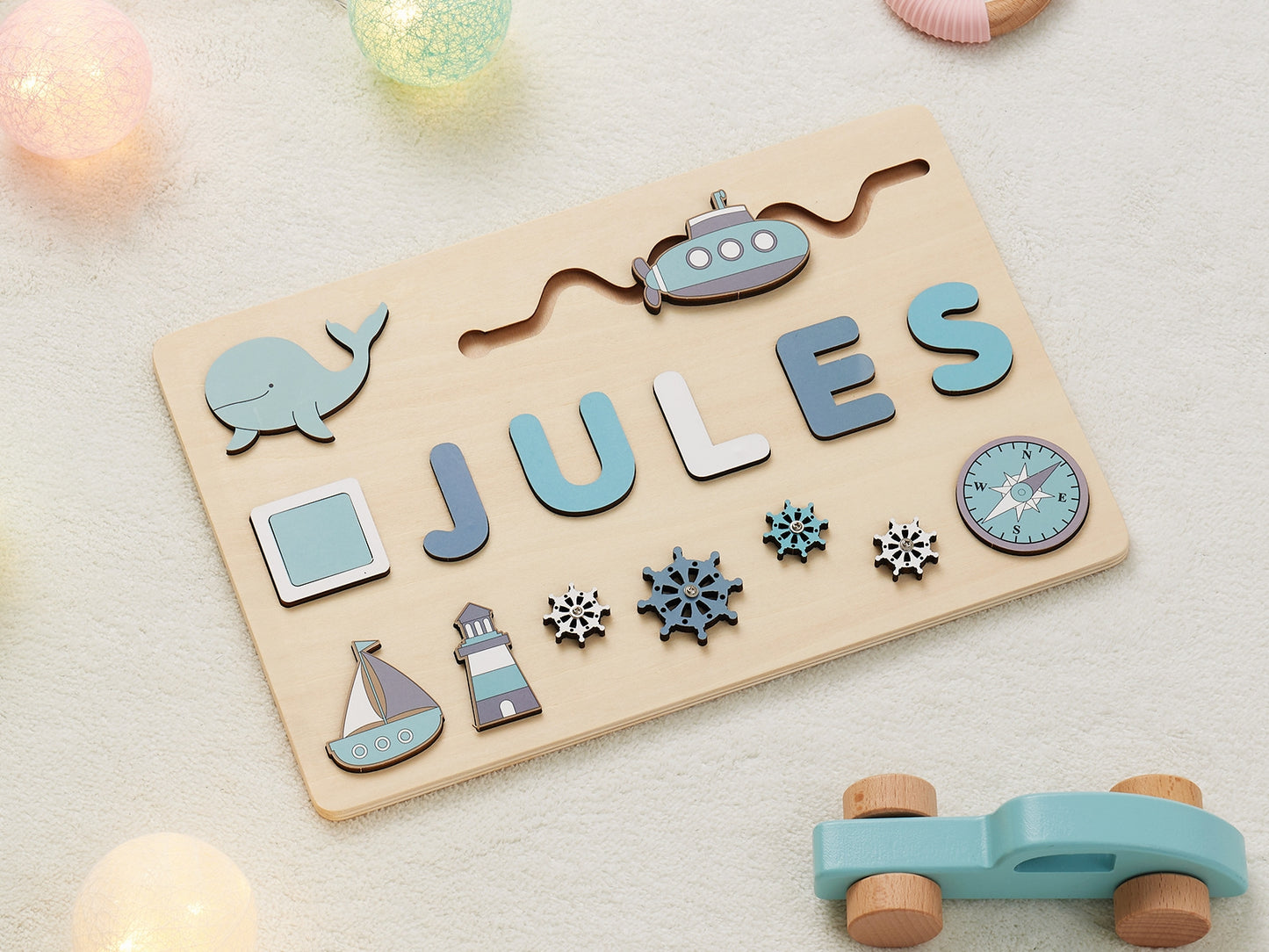 Personalized Wooden Baby Name Puzzle-Name puzzles for children-Submarine