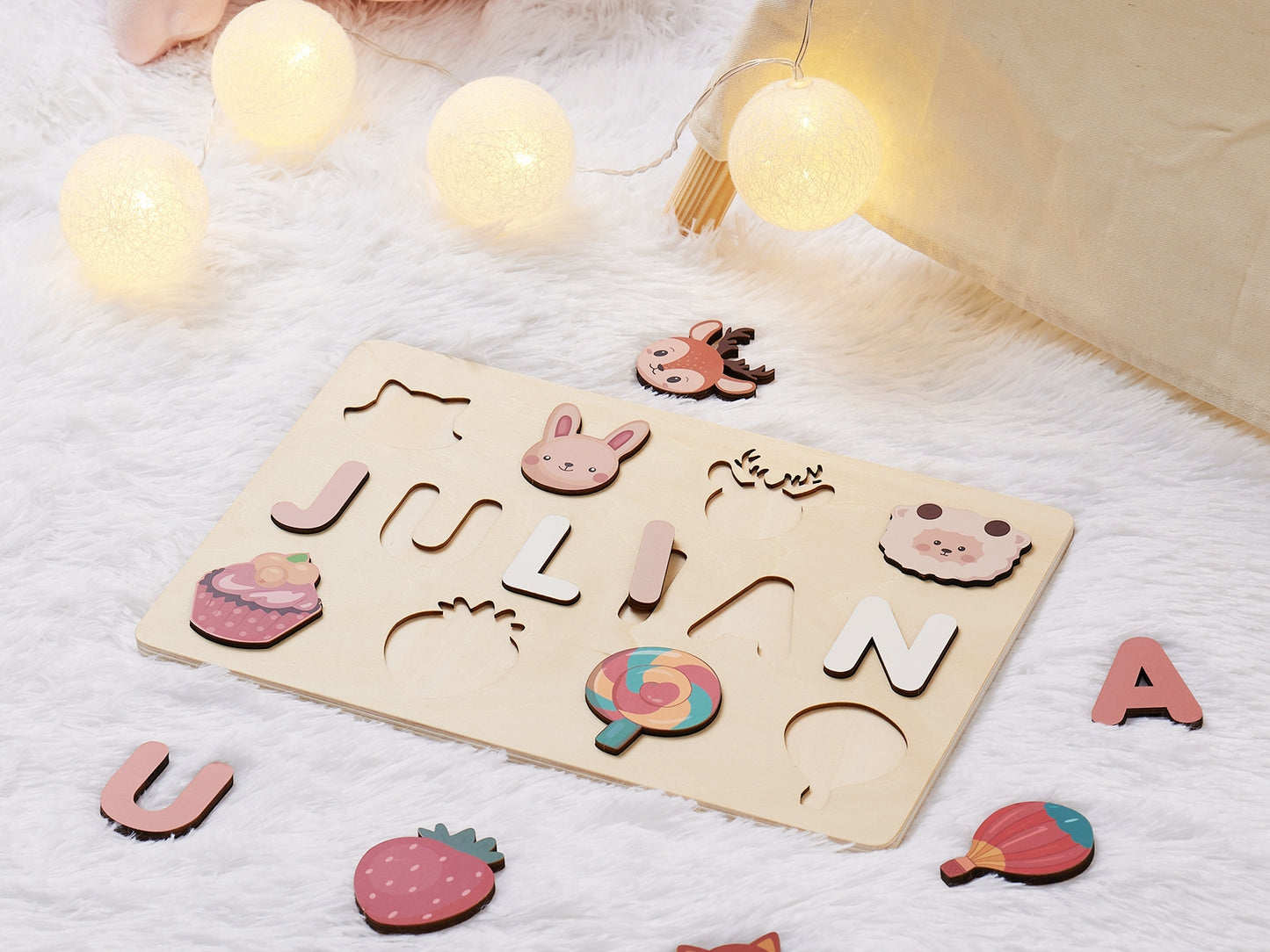 Personalized Wooden Baby Name Puzzle-Custom educational toy-Strawberry Series