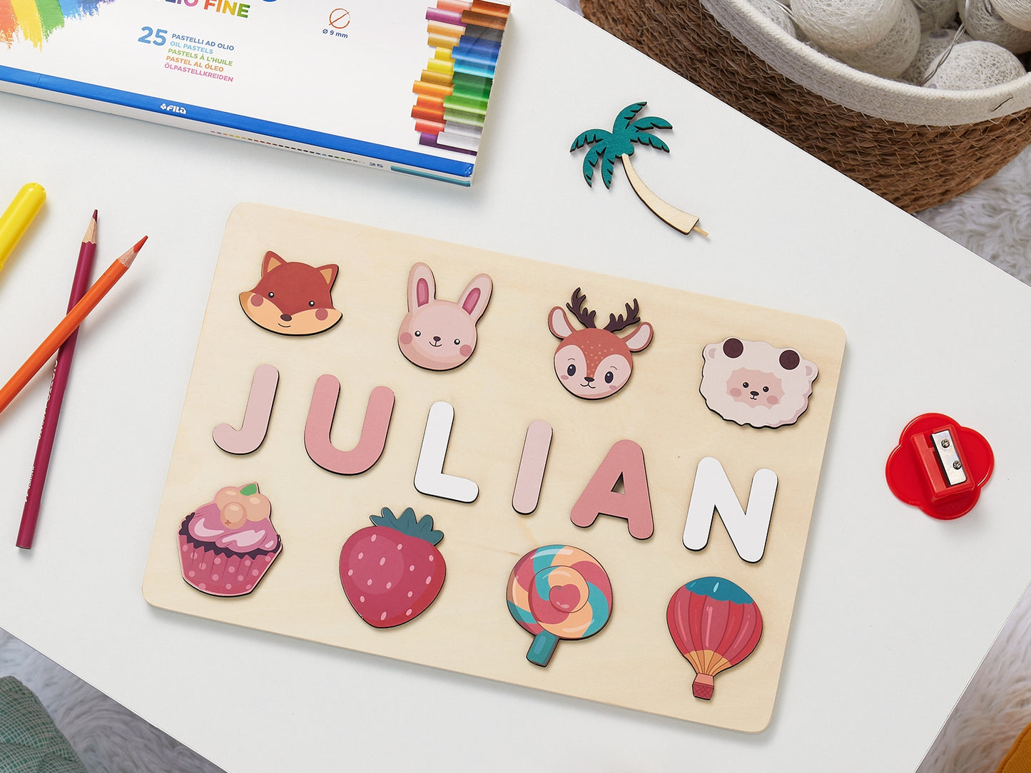 Personalized Wooden Baby Name Puzzle-Custom educational toy-Strawberry Series