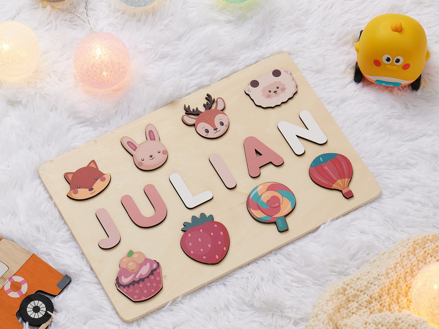 Personalized Wooden Baby Name Puzzle-Custom educational toy-Strawberry Series