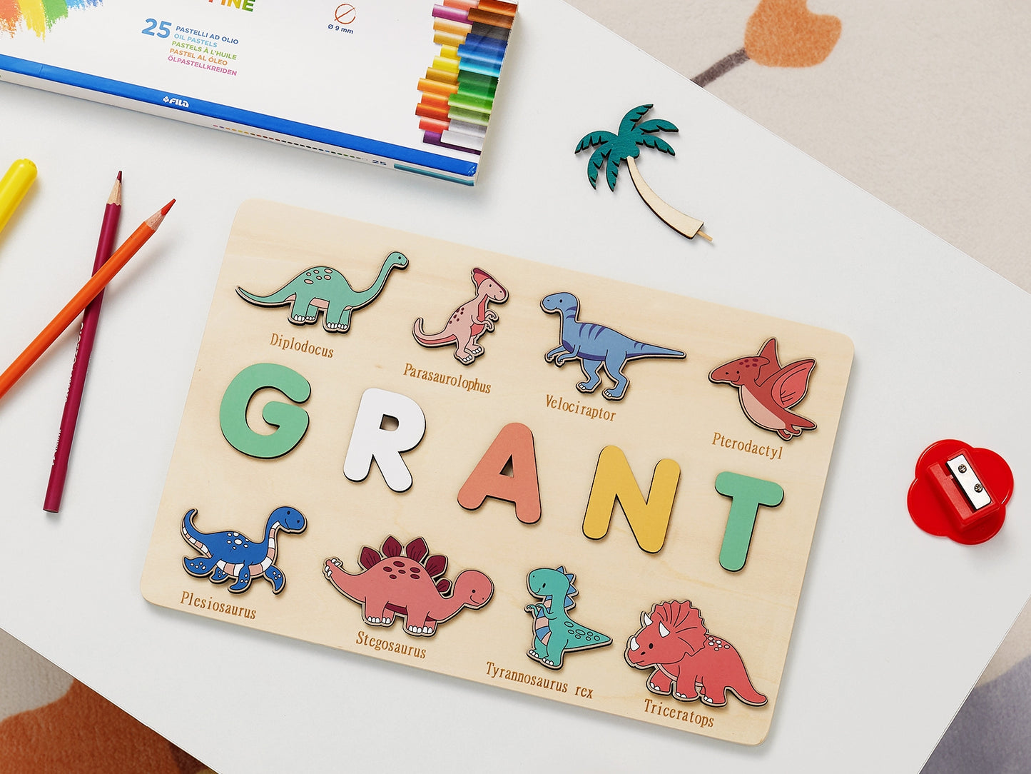 Personalised Wooden Baby Name Puzzle - Dinosaur