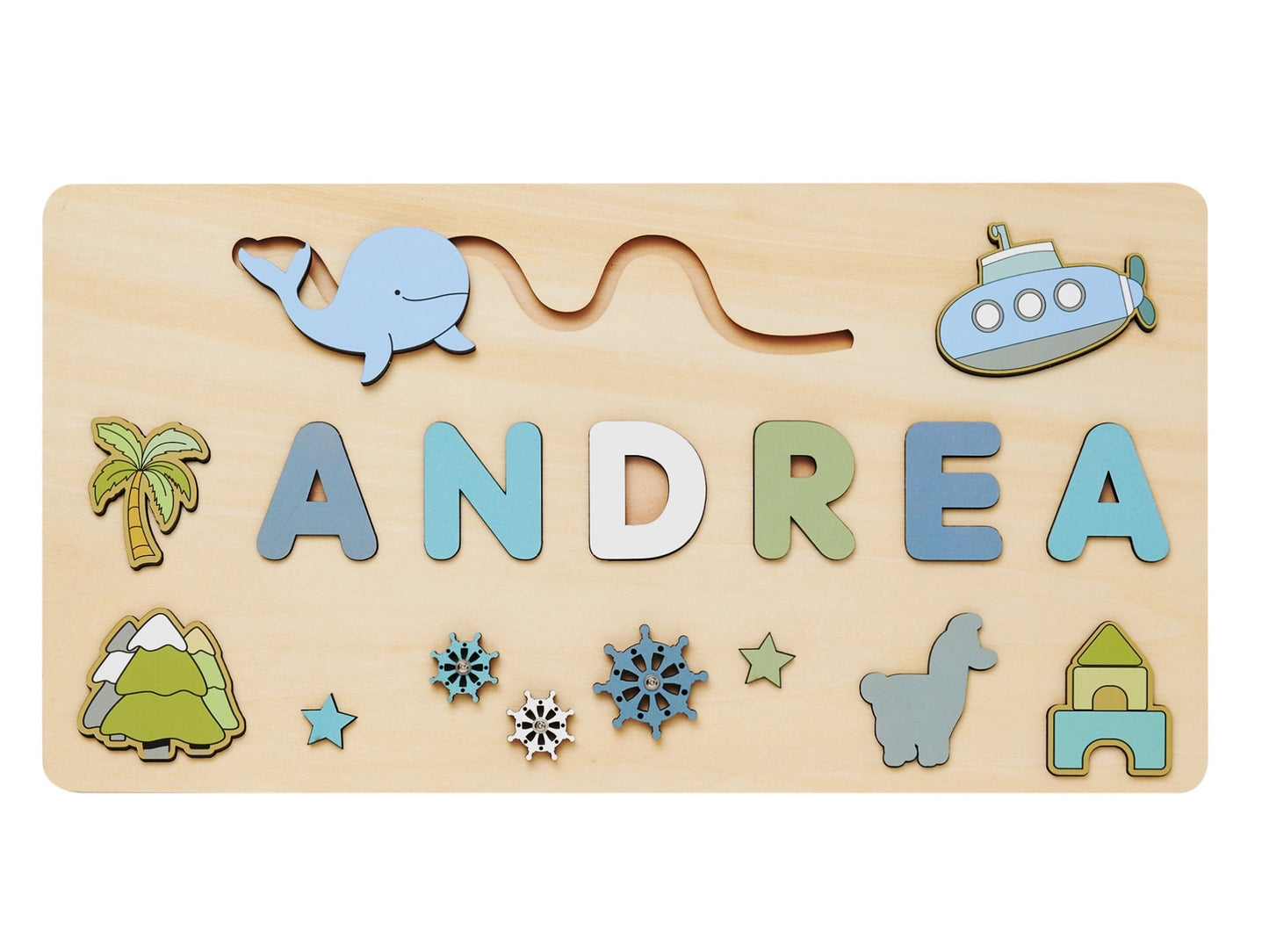 Personalized Wooden Baby Name Puzzle-Custom name toy-Blue Whale