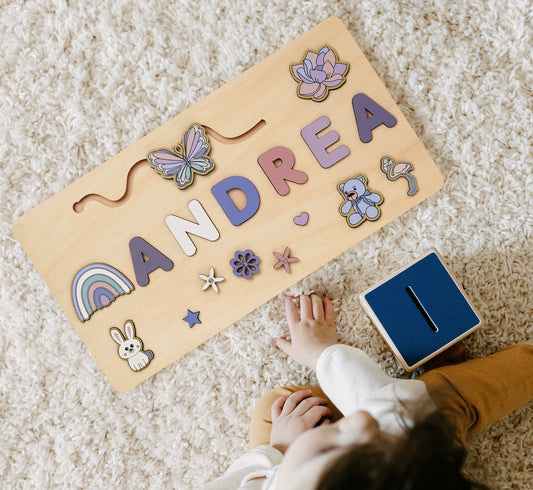 Custom Name Puzzle for Toddlers | Personalized Wooden Puzzle | Perfect Gift for Kids-Purple Butterfly